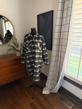 Panache Black and Cream Plaid Button-Front duster shacket medium